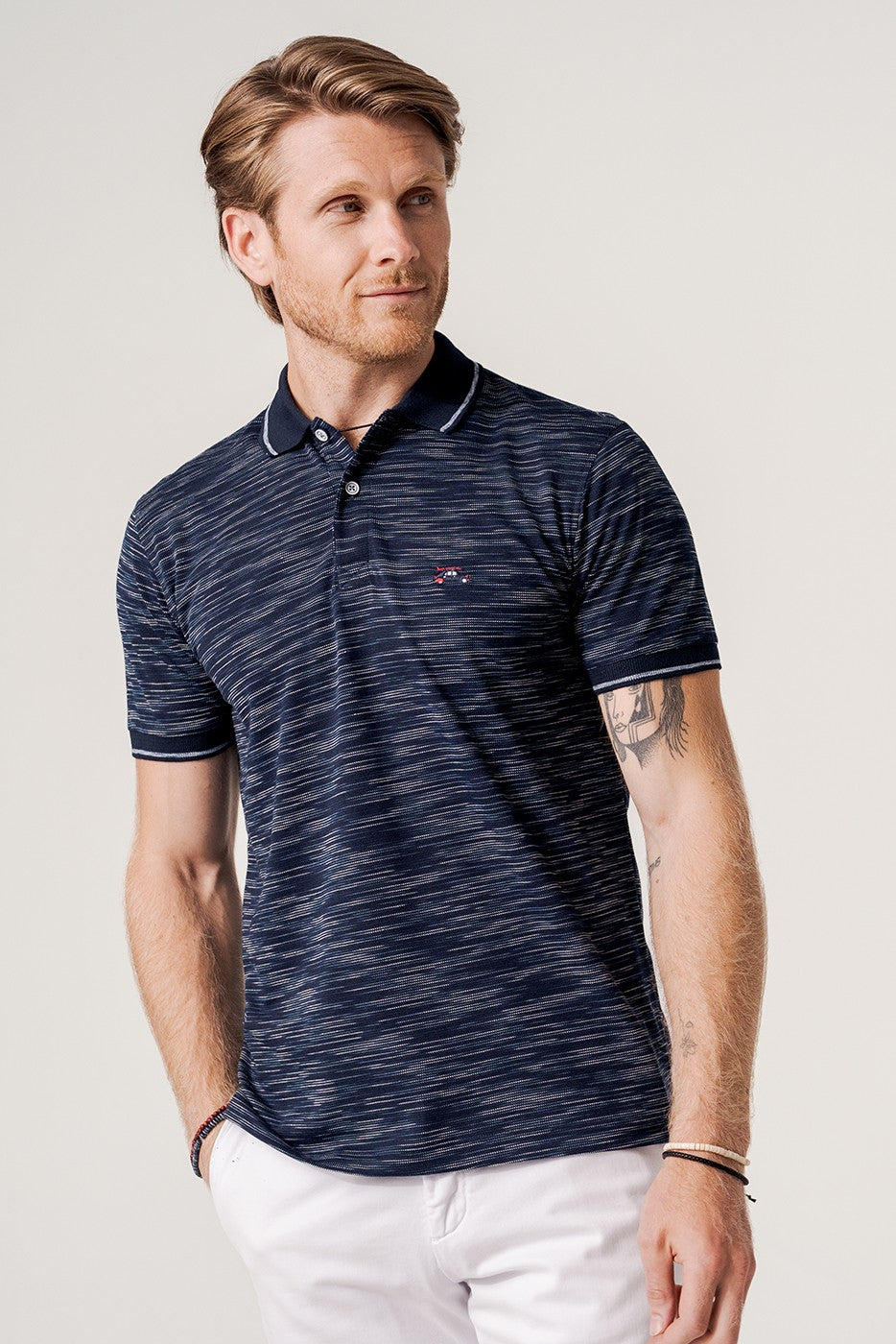 Polo jacquard textura manga corta color marino