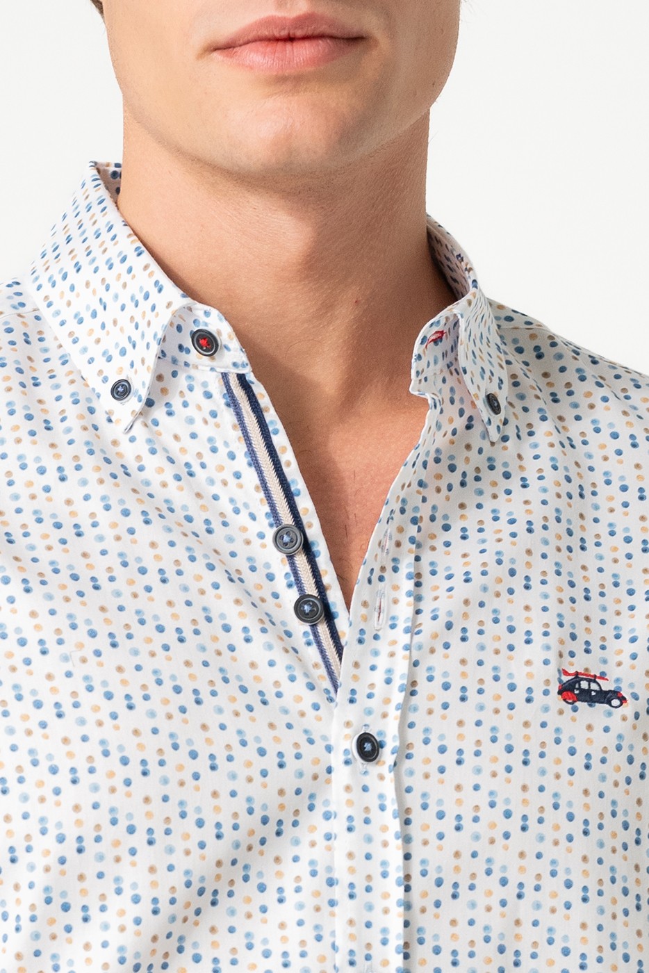 Camisa estampado circulos azules y beige