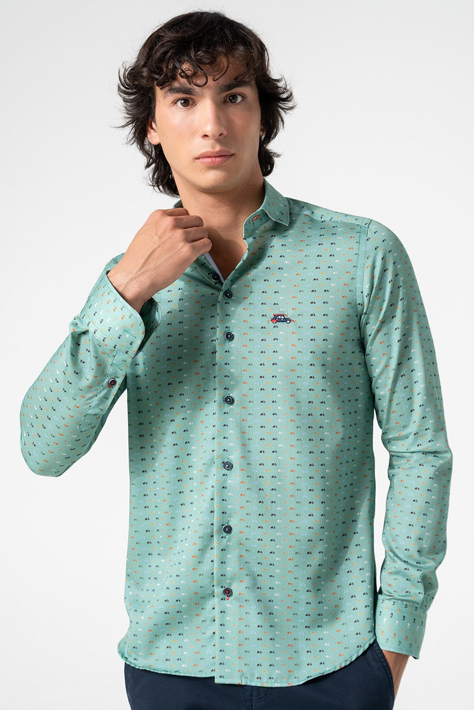 Camisa verde estampada vespas colores
