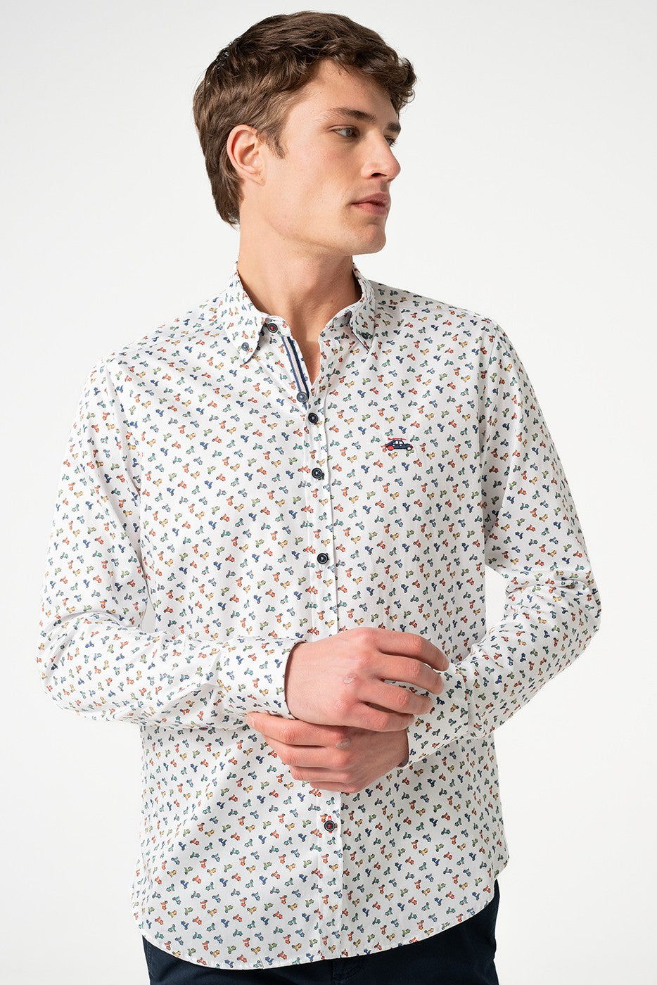 Camisa estampada vespas multicolor hombre