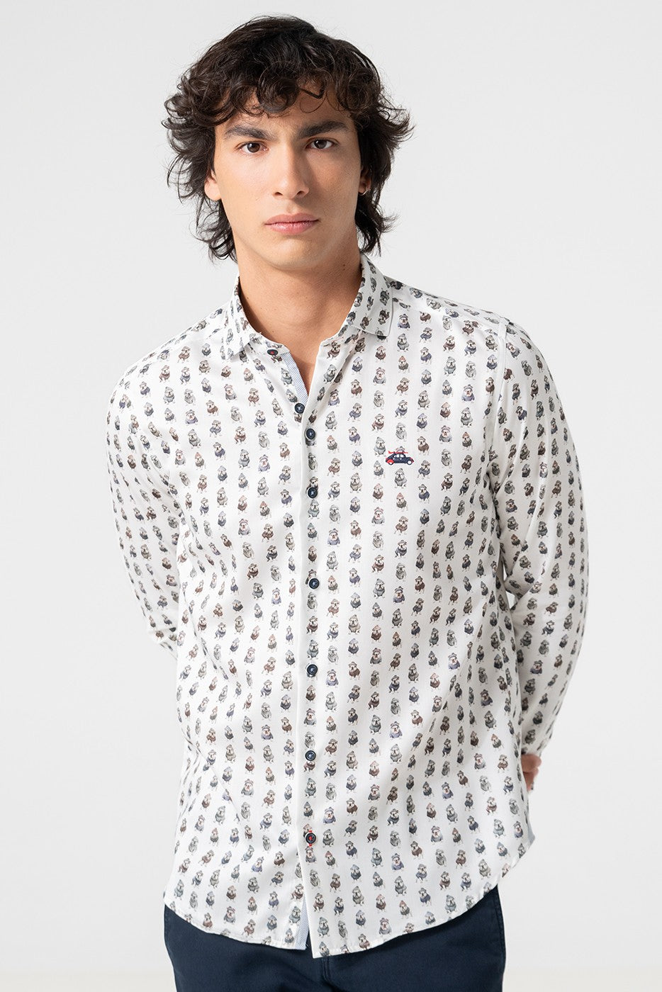 Camisa estampada hombre bulldogs frioleros slim fit