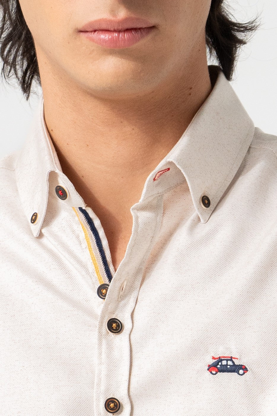 Camisa slim fit hombre beige