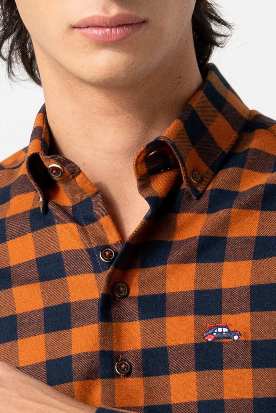 Camisa estampado cuadros en tono caldera