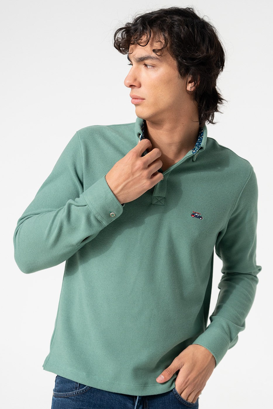 Polo de punto manga larga verde