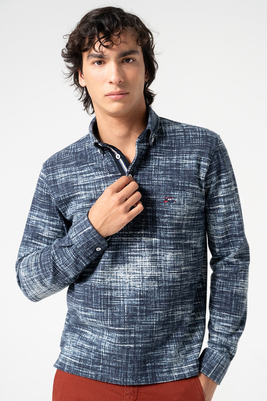 Polo de punto manga larga azul