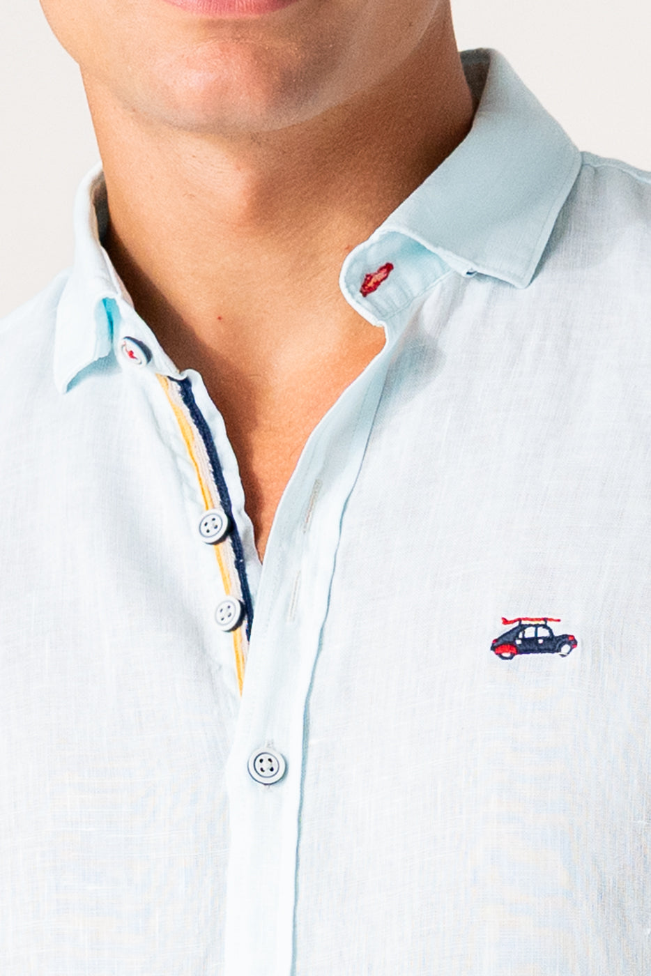 Camisa hombre lino en color turquesa claro