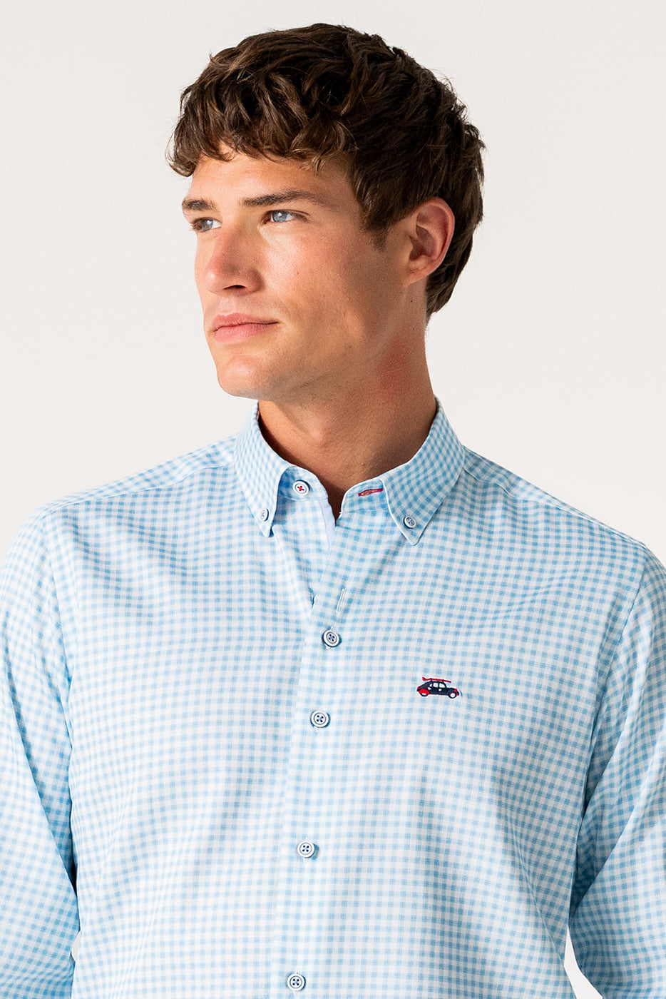 Camisa hombre estampado cuadro celeteste