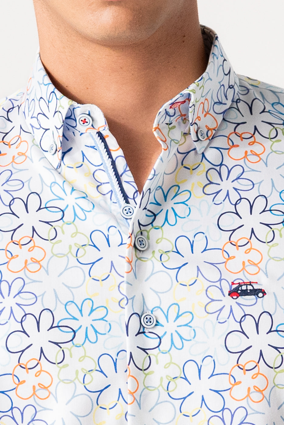 Camisa hombre estampado flores colores manga corta