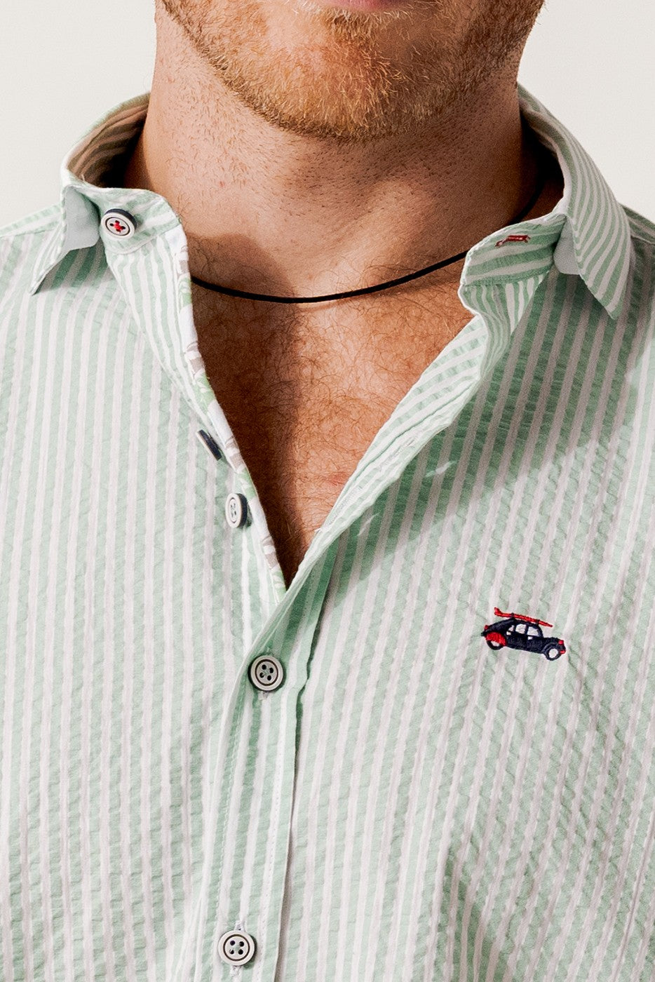 Camisa hombre seersucker rayas verdes