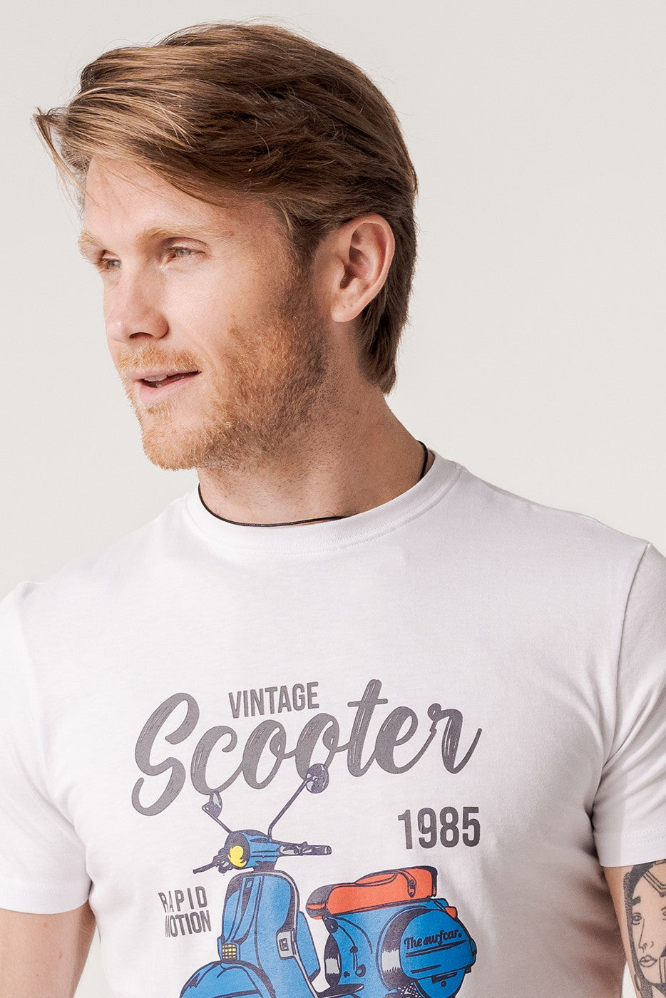 Camiseta manga corta blanca scooter vintage