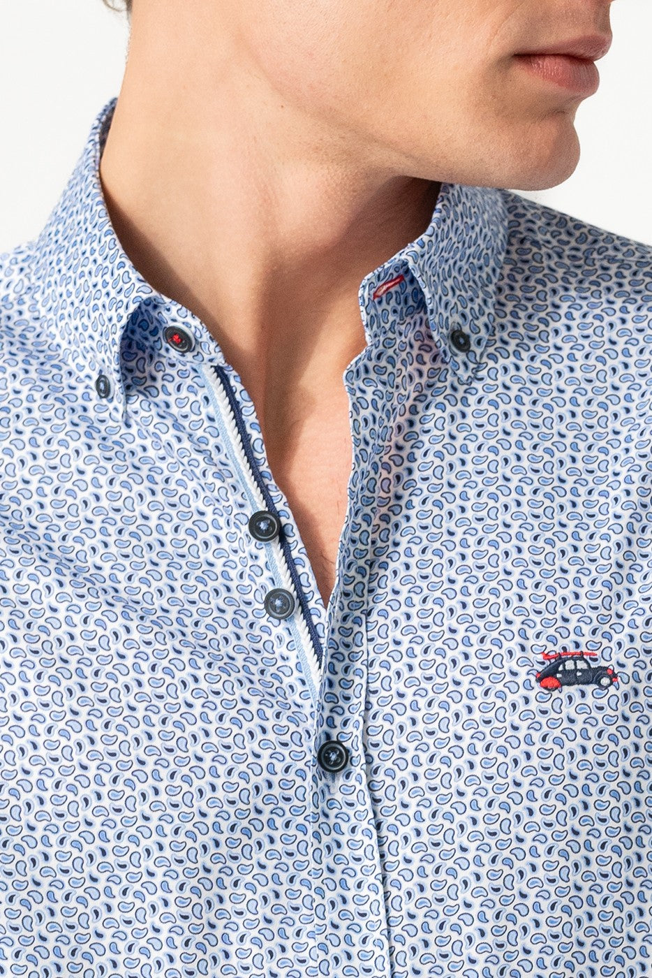 Camisa estampada hombre cachemir azul