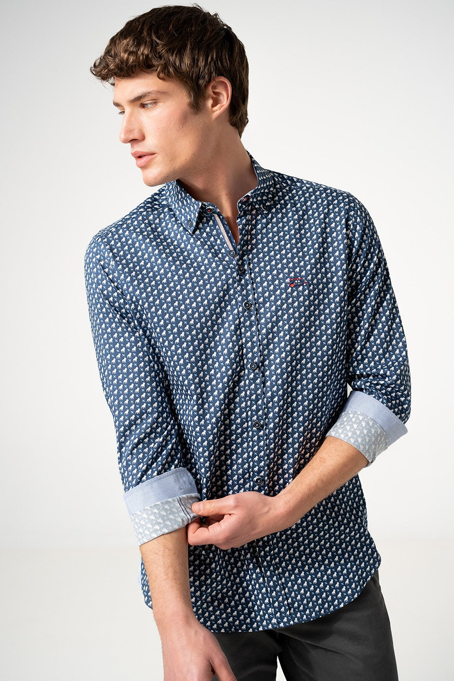 Camisa hombre regular fit estampado perros pequeños