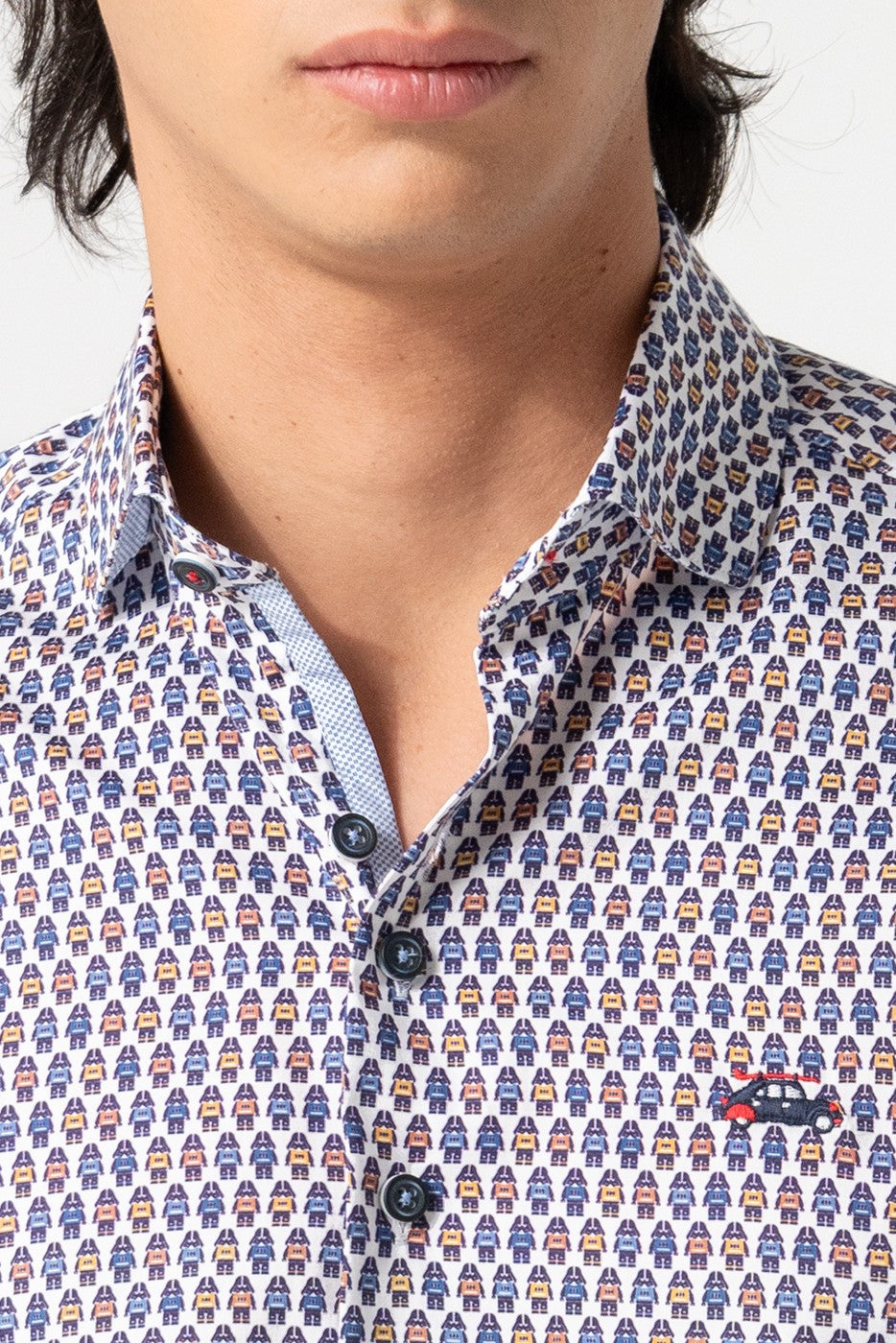 Camisa hombre estampado robots multicolor
