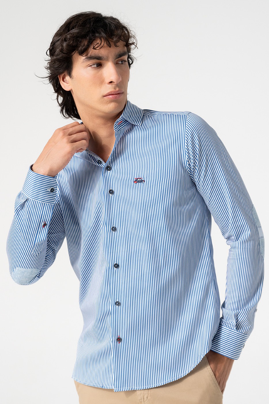 Camisa hombre estampado de rayas azul