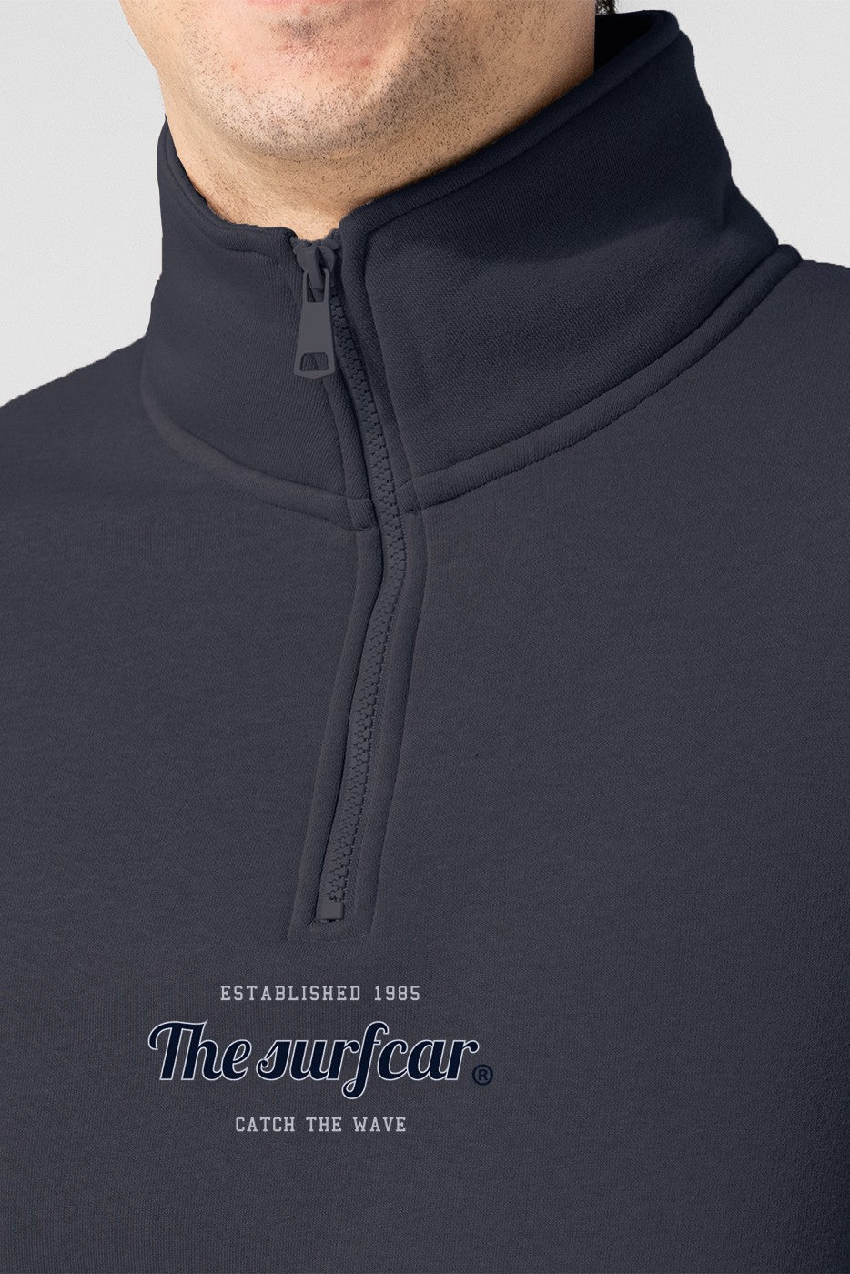 Sudadera hombre cuello cremallera gris