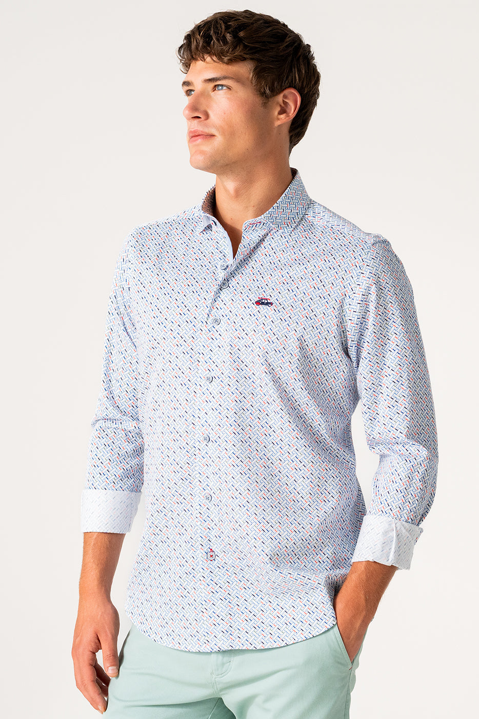 Camisa hombre estampado geométrico multicolor
