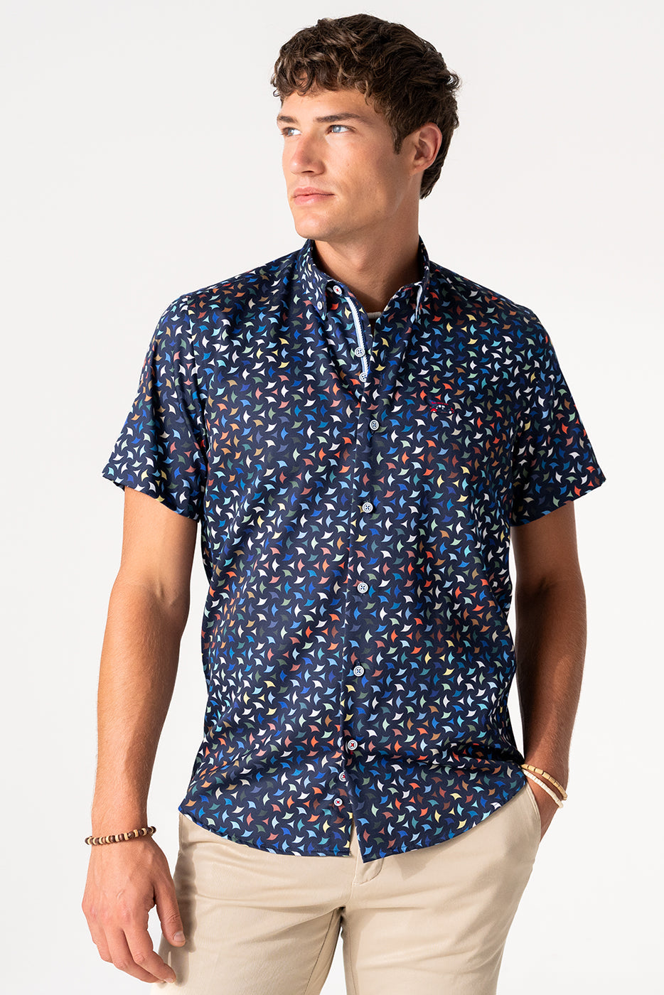 Camisa hombre manga corta fondo marino