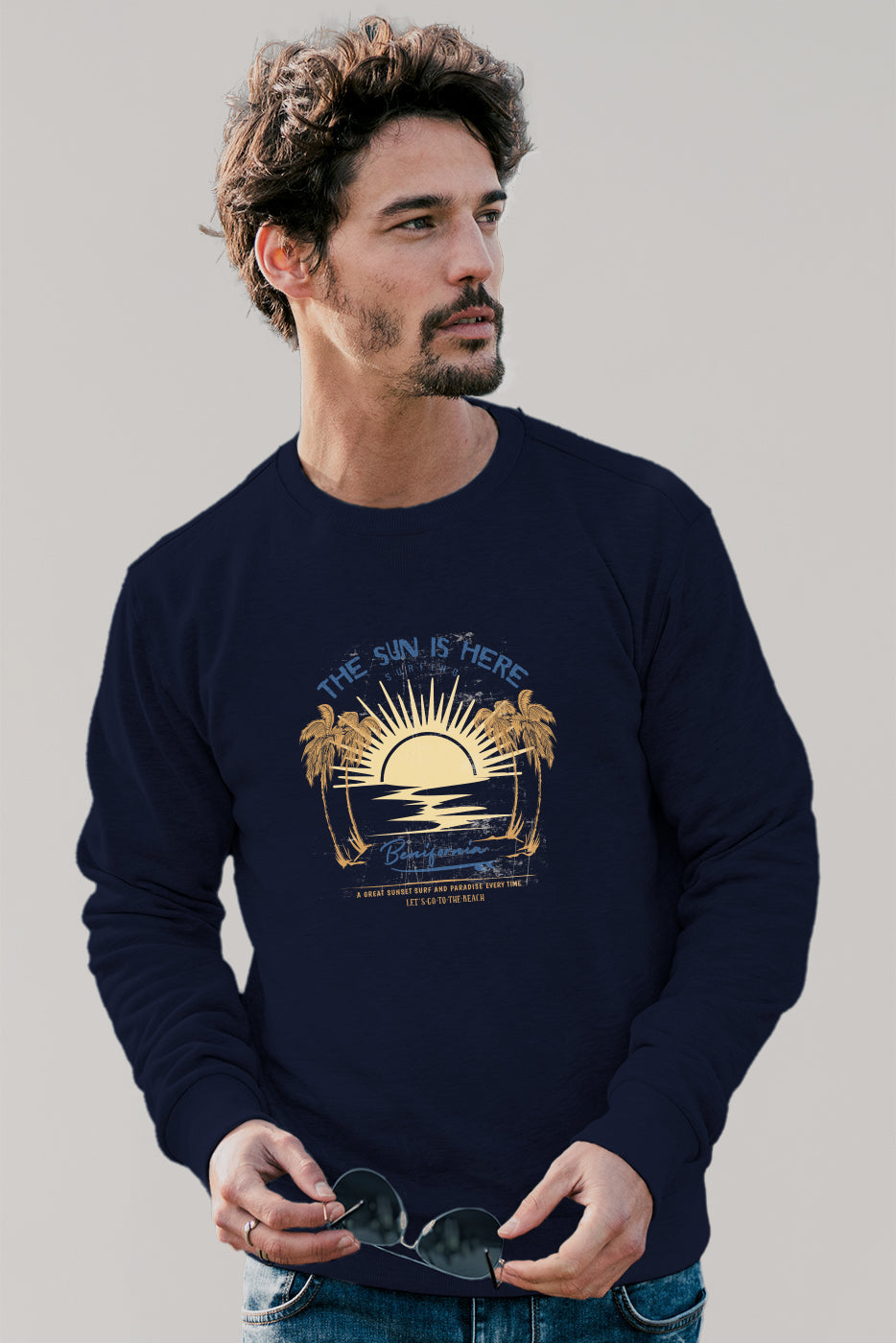 Sudadera marino hombre estampado puesta de sol