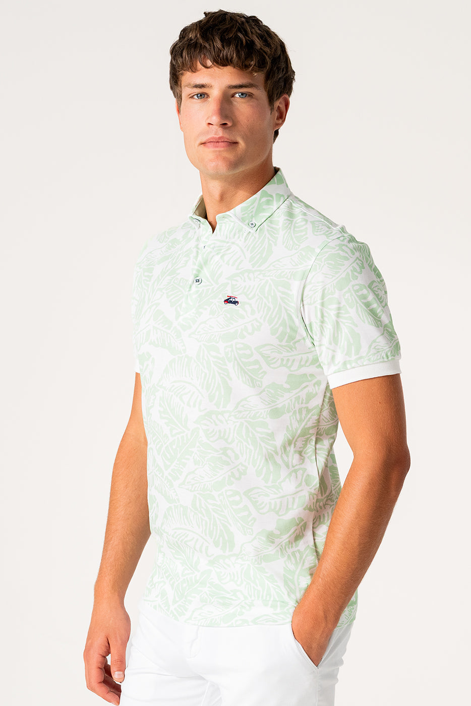 Polo hombre estampado hojas verdes