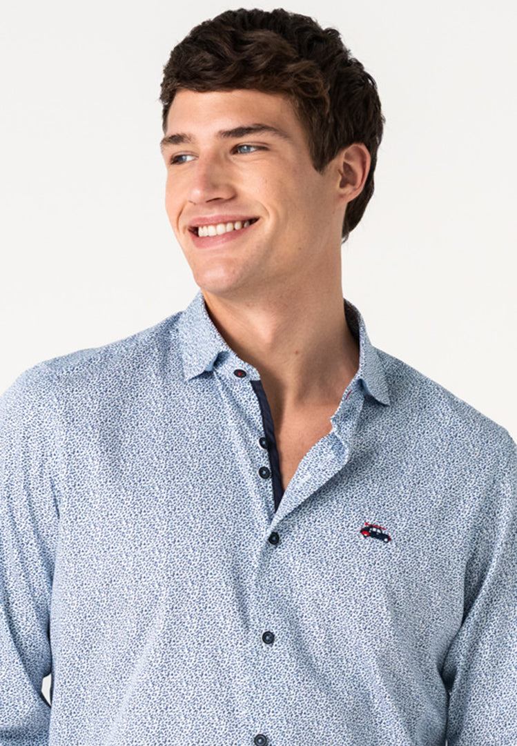 Camisa hombre microestampada azul celeste
