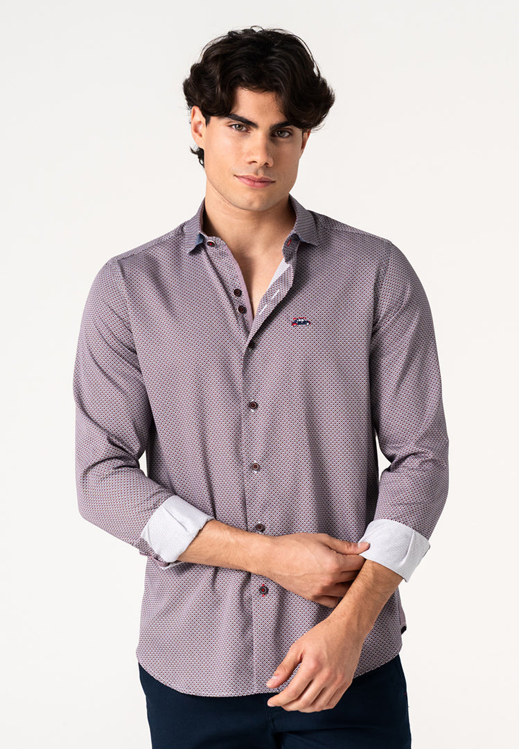 Camisa hombre microestampado geométrico bicolor