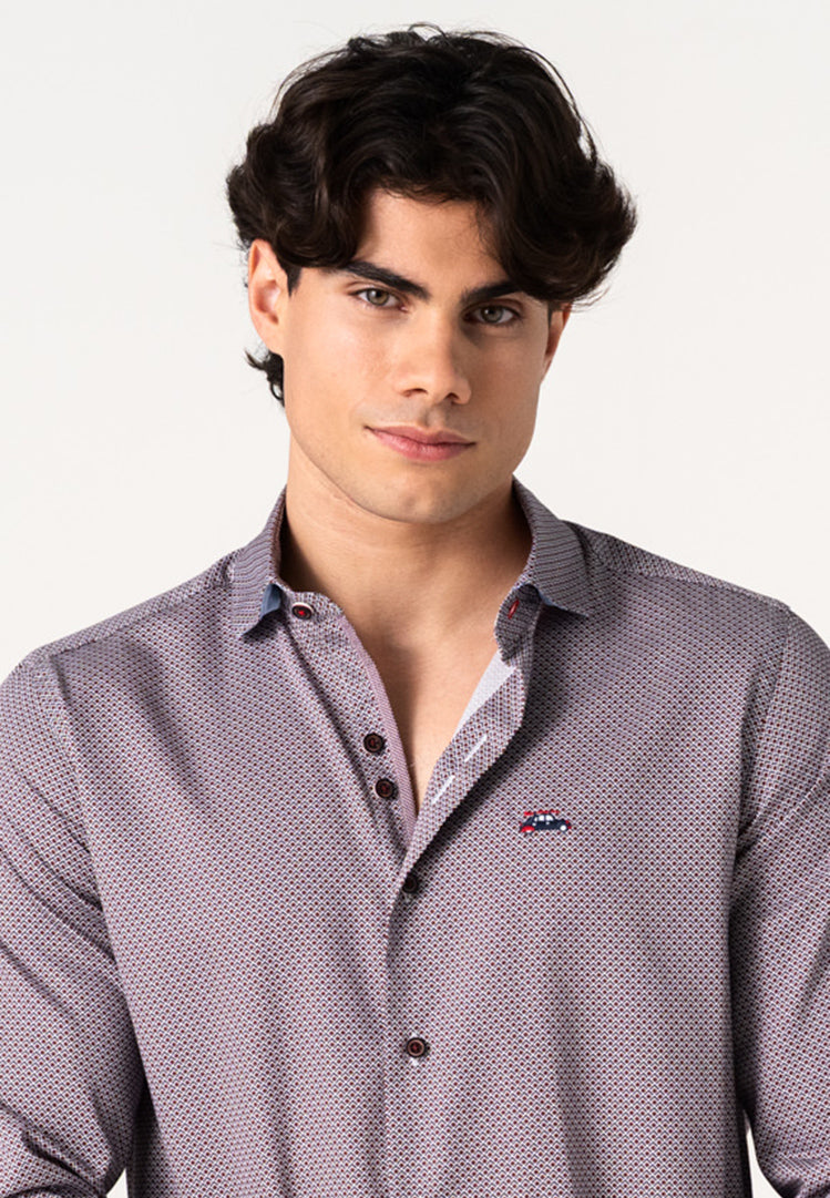 Camisa hombre microestampado geométrico bicolor