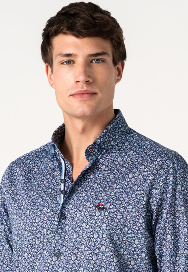 Camisa floreada masculina azul marino