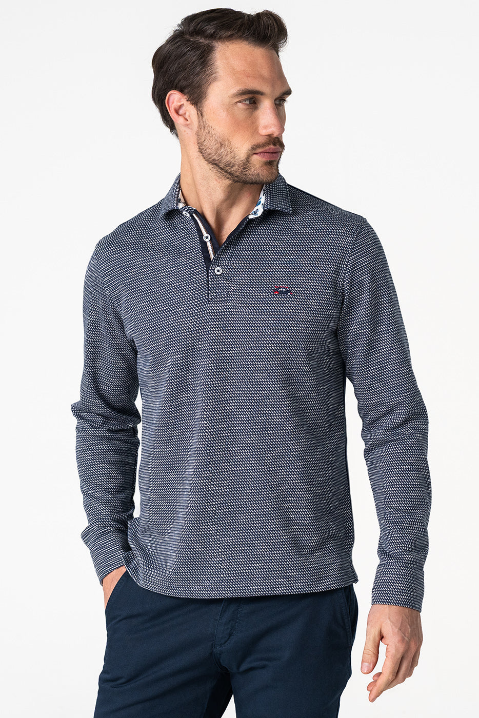 Polo de punto manga larga estampado marino